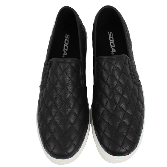 Black Faux Leather Quilted Slip On Loafer - Picture 2 of 6